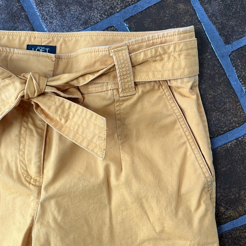 LOFT Mustard Yellow High Rise Tie Waist Cropped Wide Leg Pant - Picture 5 of 12